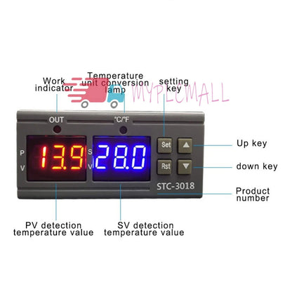 Temperature Controller Thermostat Temp Sensor Digital STC-3018 12V 24V 110V-220V