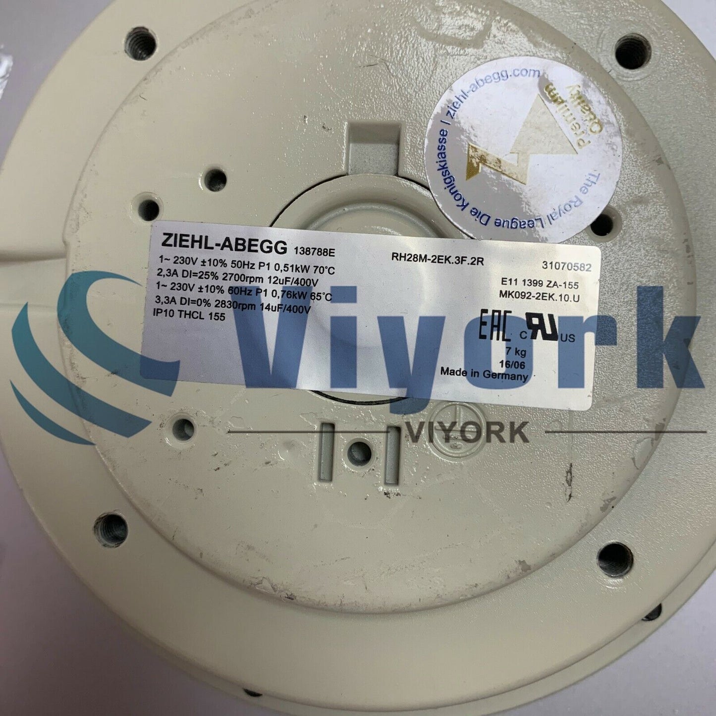 new ZIEHL ABEGG RH28M-2EK.3F.2R VENTILATOR MOTOR: 90-50-2/90 230VAC 50HZ 2.2AMP - ZIEHL ABEGG