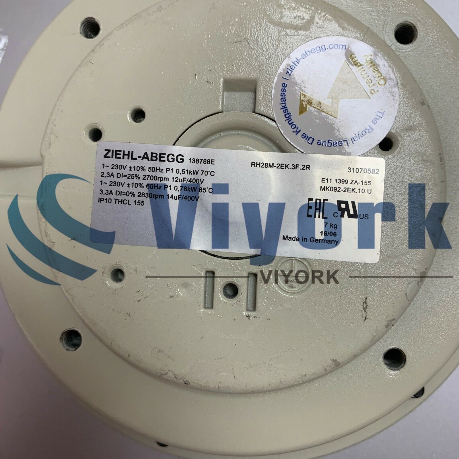 new ZIEHL ABEGG RH28M-2EK.3F.2R VENTILATOR MOTOR: 90-50-2/90 230VAC 50HZ 2.2AMP - ZIEHL ABEGG