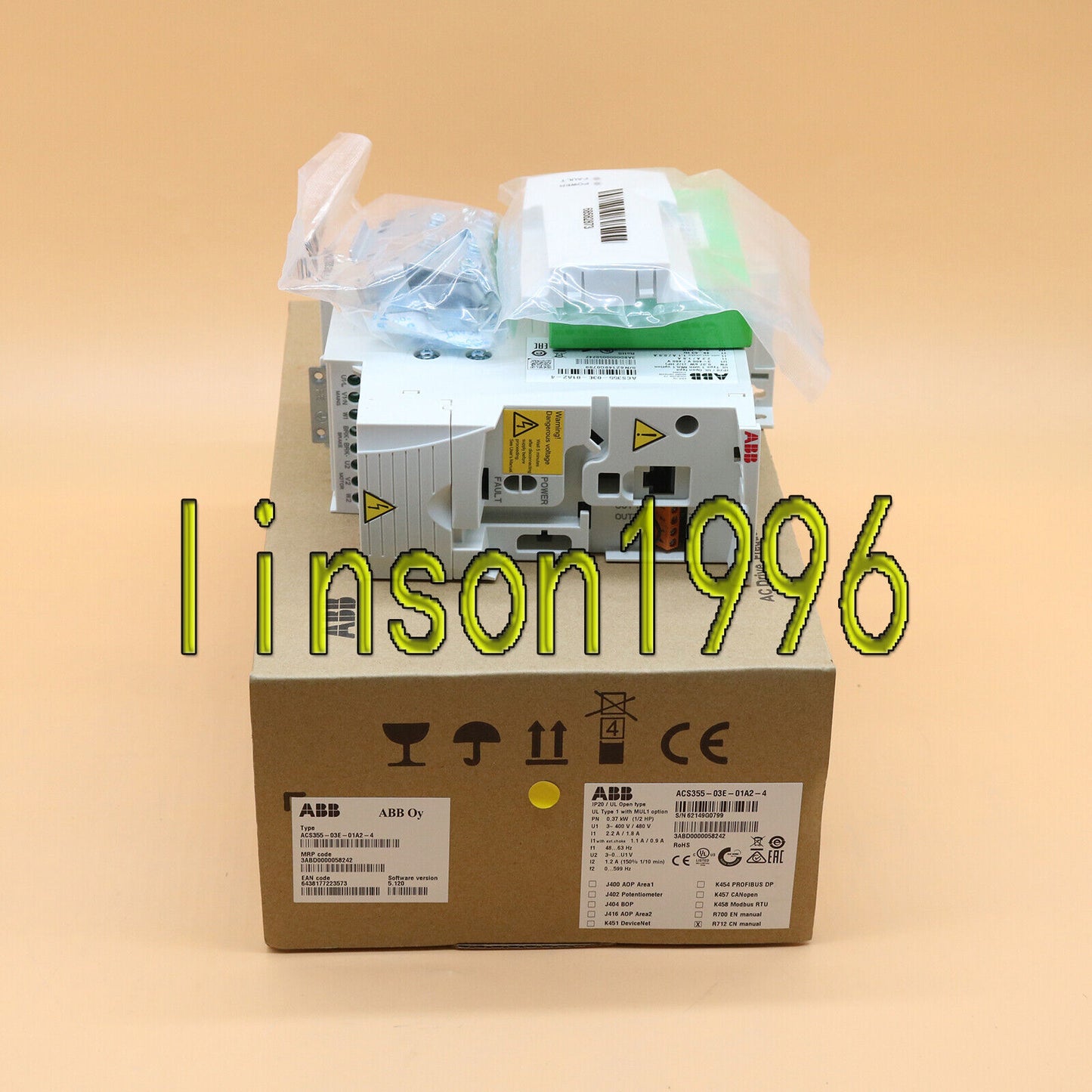 ABB Inverter ACS355-03E-01A2-4 3P AC380V~480V 0.37KW One year - ABB