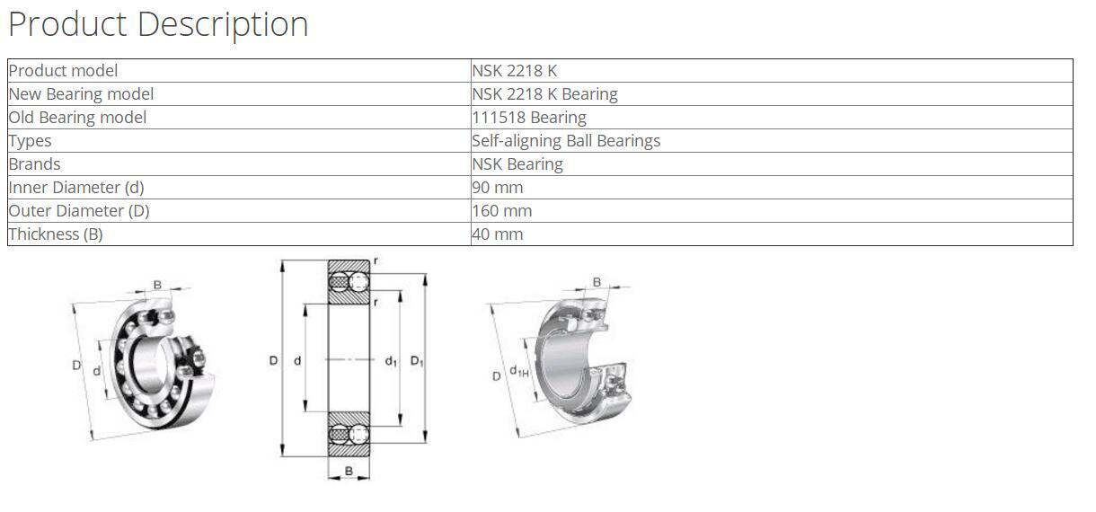 NSK 2218 K Ball Bearings 90x160x40mm - NSK