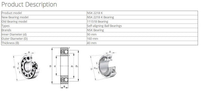 NSK 2218 K Ball Bearings 90x160x40mm - NSK