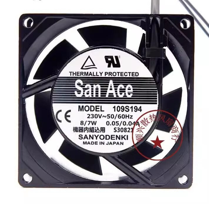 Sanyo 109S194 AC230V 8/7W 0.05/0.04A 9CM Silent Axial Cooling Fan