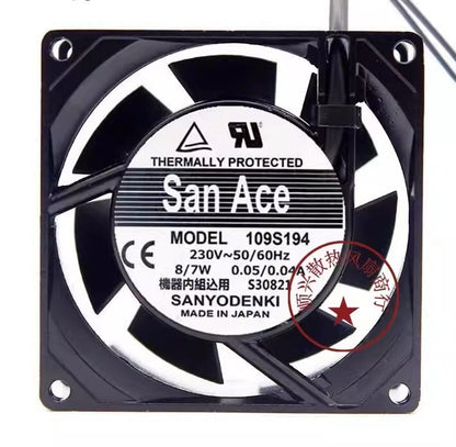 Sanyo 109S194 AC230V 8/7W 0.05/0.04A 9CM Silent Axial Cooling Fan