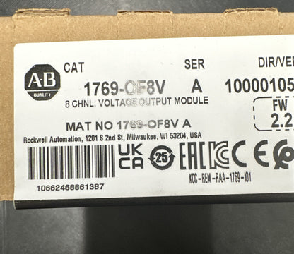 New 2023 Factory Sealed AB 1769-OF8V SER A Output Module - COMPACTLOGIX