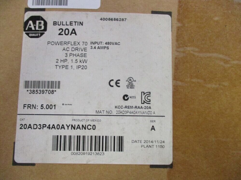 20AD3P4A0AYNANC0 PowerFlex 70 AC Drive 3.4 A at 2 HP 20A - KOEED