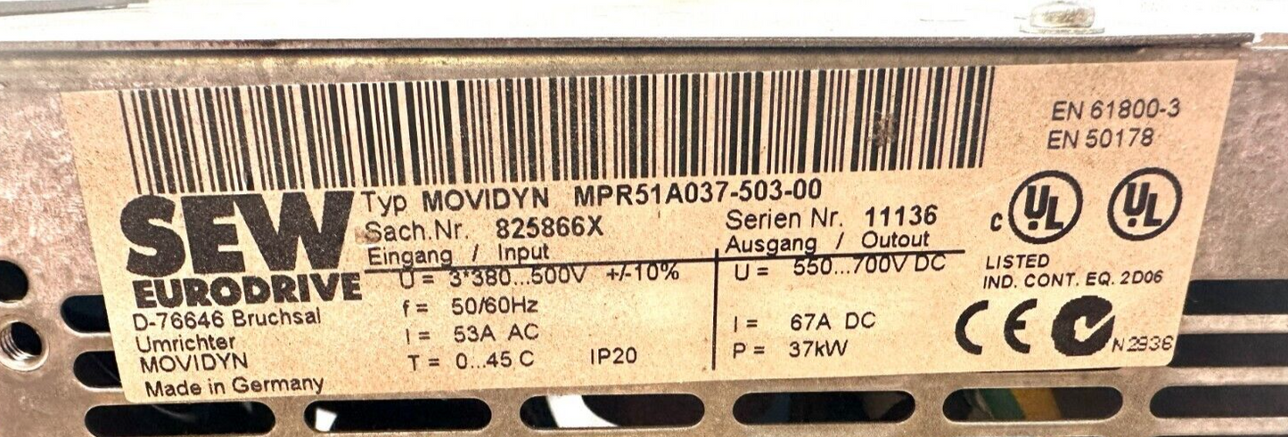used Sew Eurodrive MPR51A037-503-00 Movidyn DC Drive *No Cover* - SEW EURODRIVE