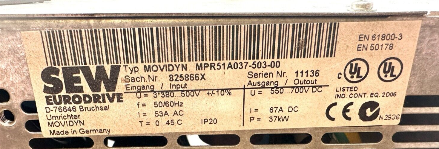 used Sew Eurodrive MPR51A037-503-00 Movidyn DC Drive *No Cover* - SEW EURODRIVE