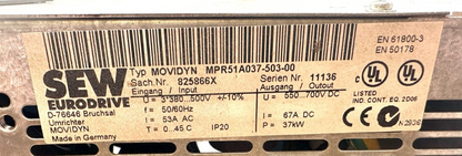used Sew Eurodrive MPR51A037-503-00 Movidyn DC Drive *No Cover* - SEW EURODRIVE