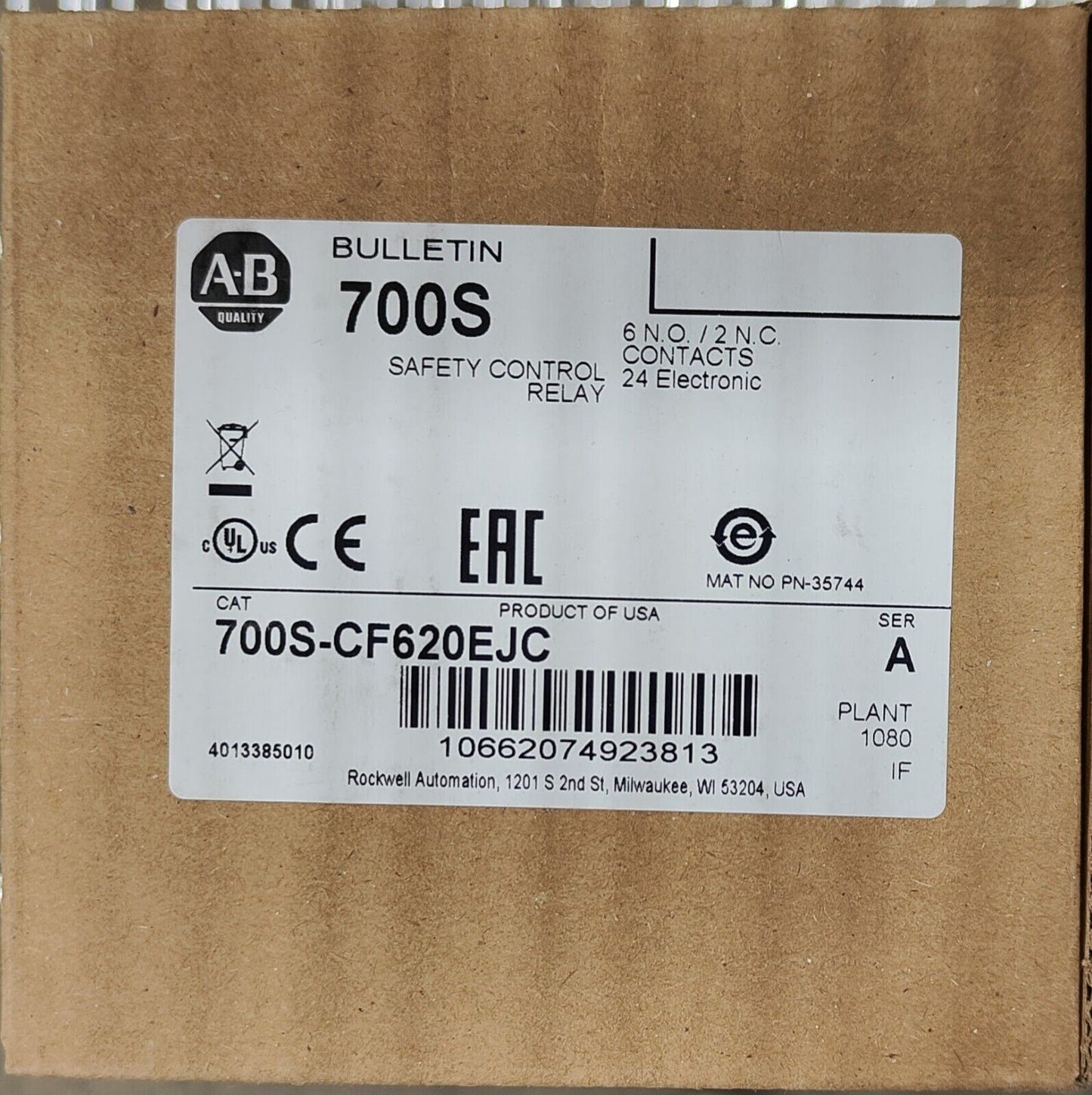 NEW In Box Allen-Bradley AB 700S-CF620EJC Safety Relay Ship - ALLEN-BRADLEY