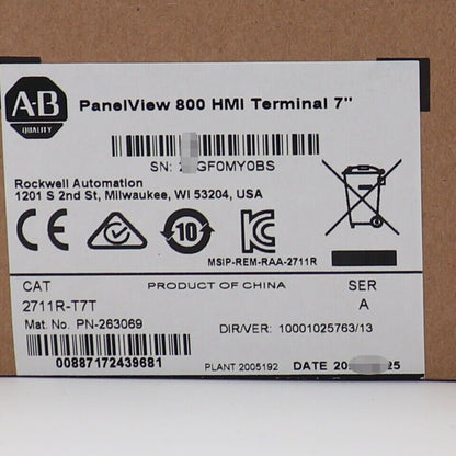 New AB 2711R-T7T New Factory Sealed 7-INCH HMI TERMINAL - PANELVIEW