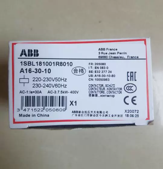 new 1pc ABB A16-30-10 220-230V50Hz/230-240V60Hz contactor 1SBL181001R8010