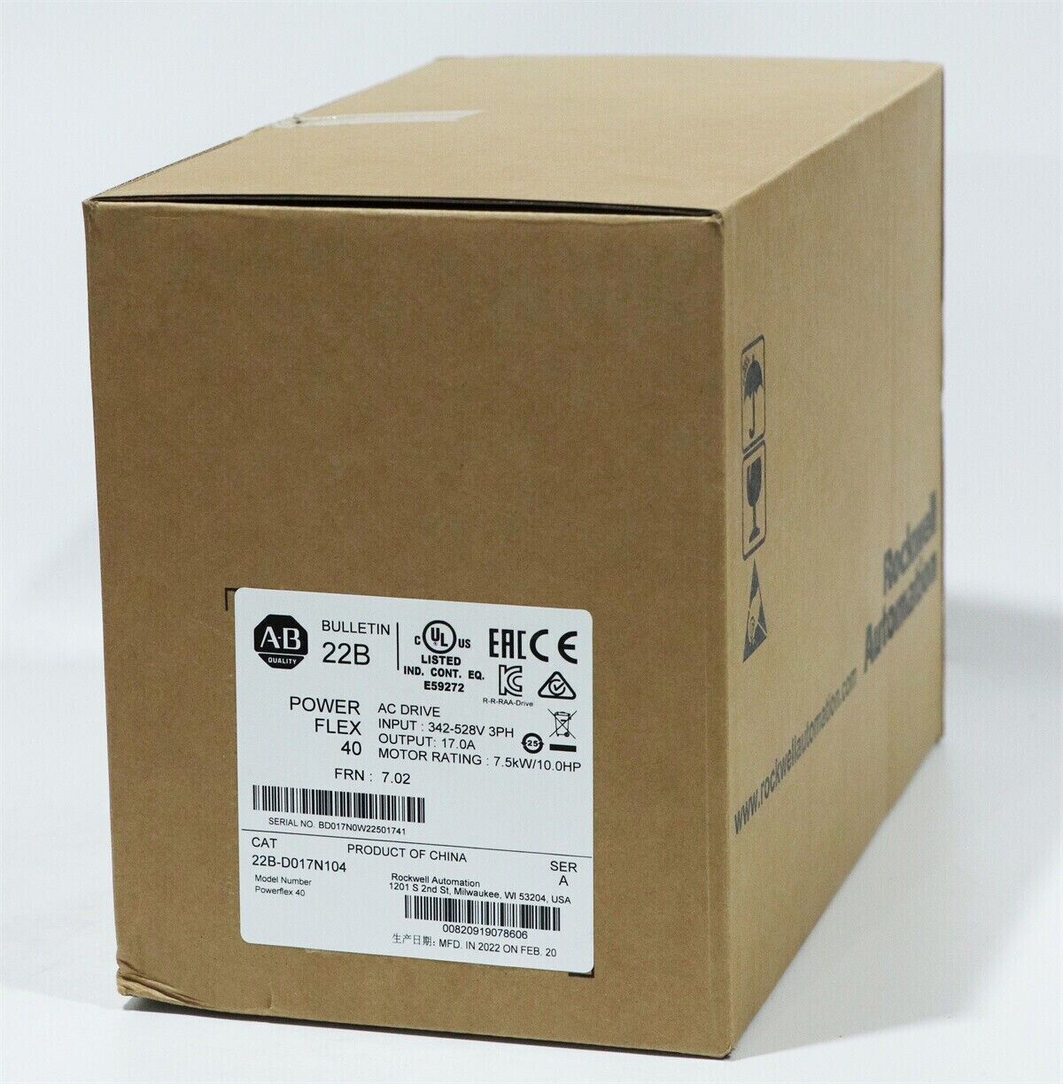 Factory Sealed AB 22B-D017N104 PowerFlex 40 7.5kW 10 HP AC Drive - ABB