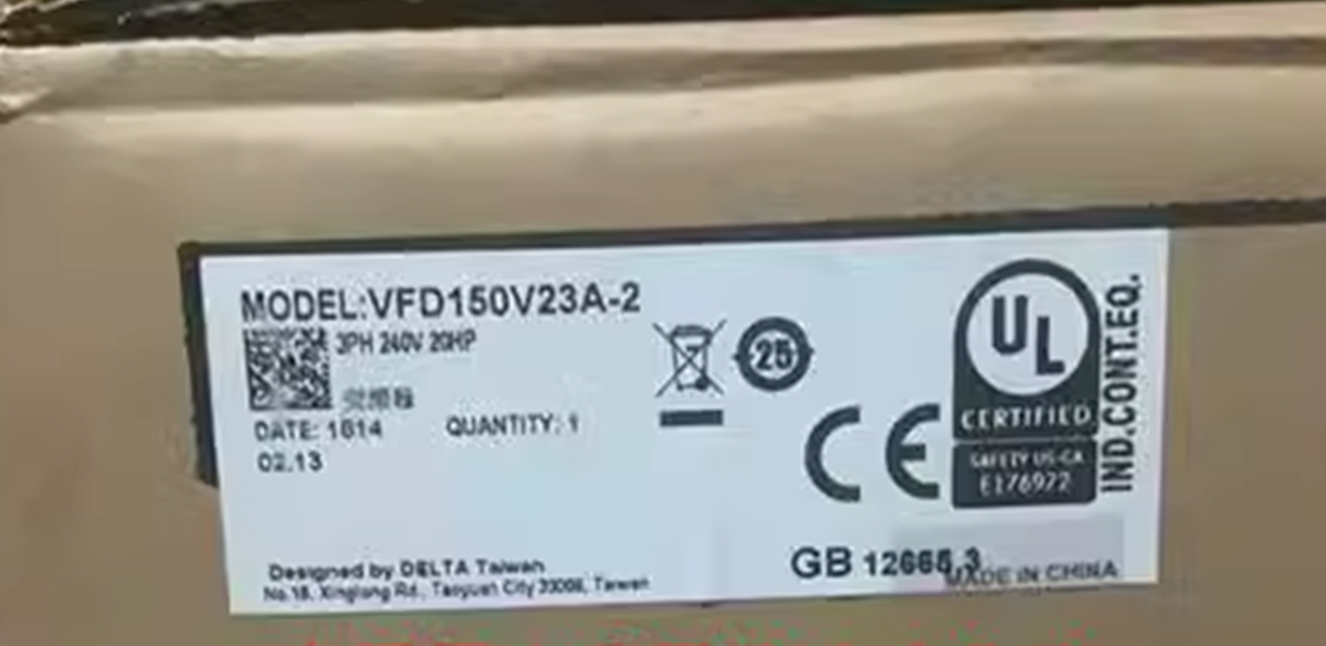 Delta VFD150V23A-2 Drive AC 20HP Three Phase 230V Input PLC - DELTA
