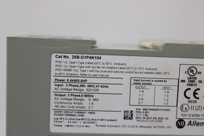 used Allen Bradley 25B-D1P4N104 PowerFlex 525 *No Cover - ALLEN BRADLEY