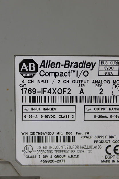 used Allen Bradley 1769-IF4XOF2 Combination Analog *No Cover *No Mount - ALLEN BRADLEY