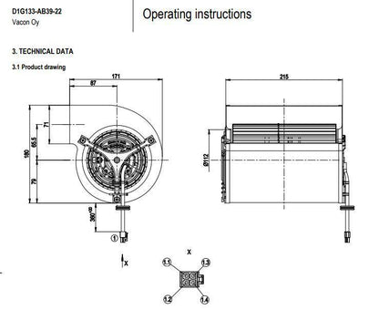 D1G133-AB39-22 Ebmpapst Centrifugal Fan 48VDC 105W 1780RPMFor Vacon Inverter Fan