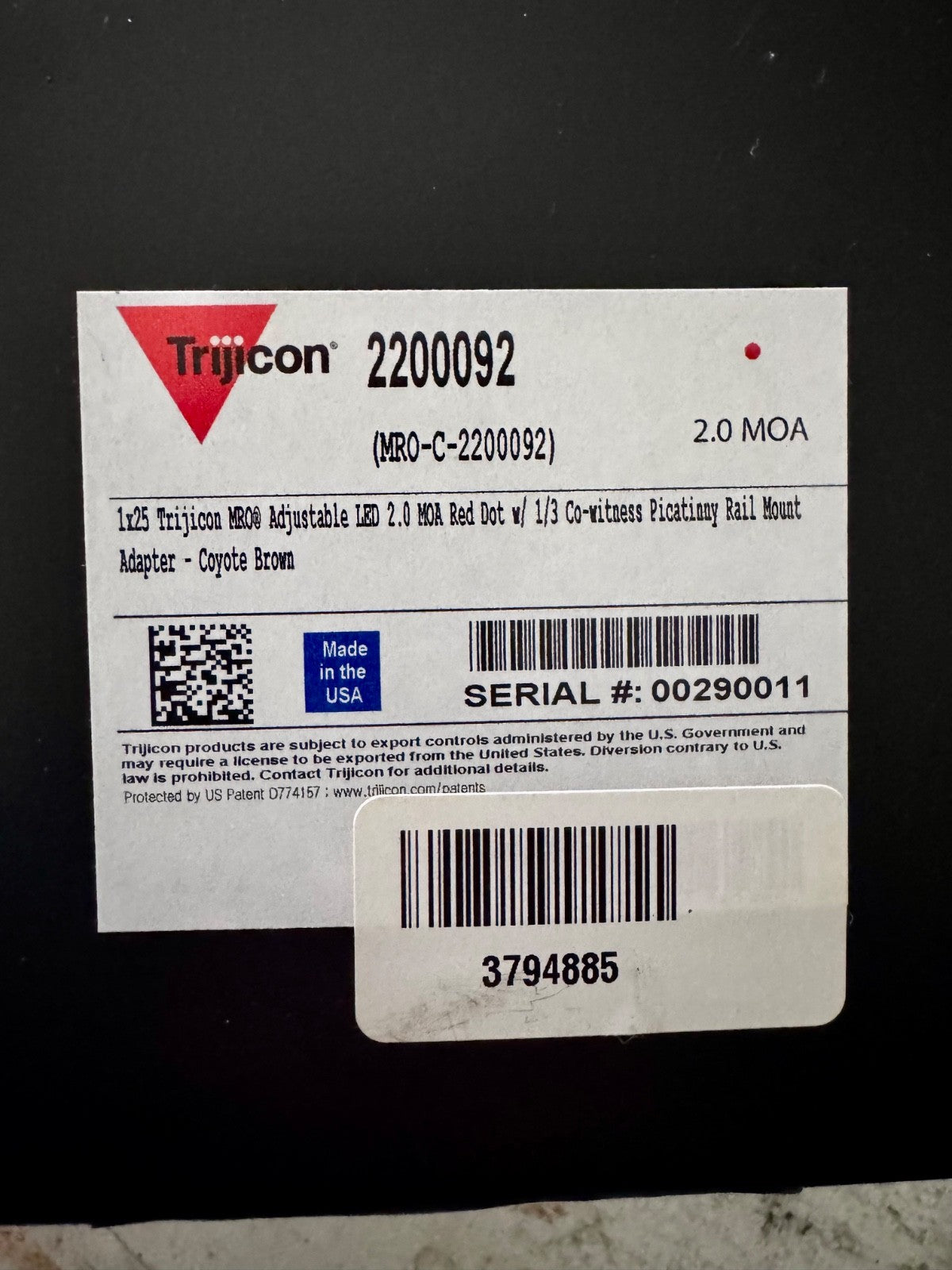 Trijicon MRO / Giessele 1/3  Red Dot 2.0 MOA, Coyote Brown (MRO-C-2200327)