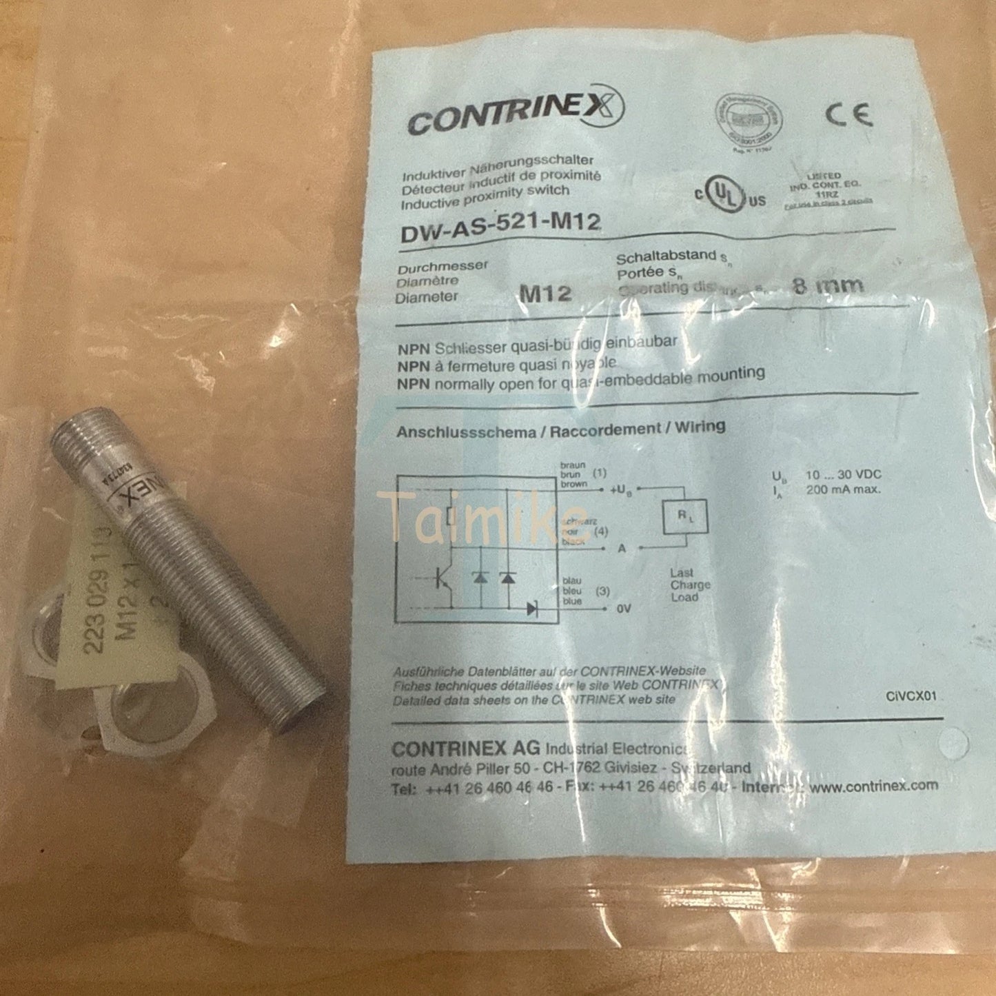 Contrinex DW-AS-521-M12 Inductive Proximity Switch Sensor 8mm Operating Distance