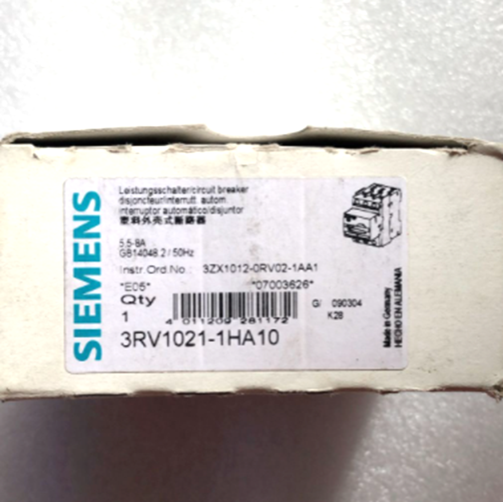 new Siemens 3RV1021-1HA10 Manual Motor Starter and Enclosure Open Type 5.5-8 FLA