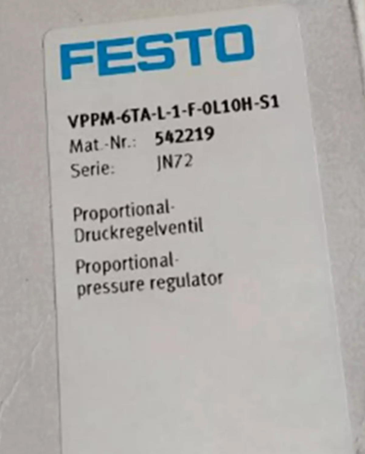 new FESTO VPPM-6TA-L-1-F-0L10H-S1 542219 Proportional Valve - FESTO