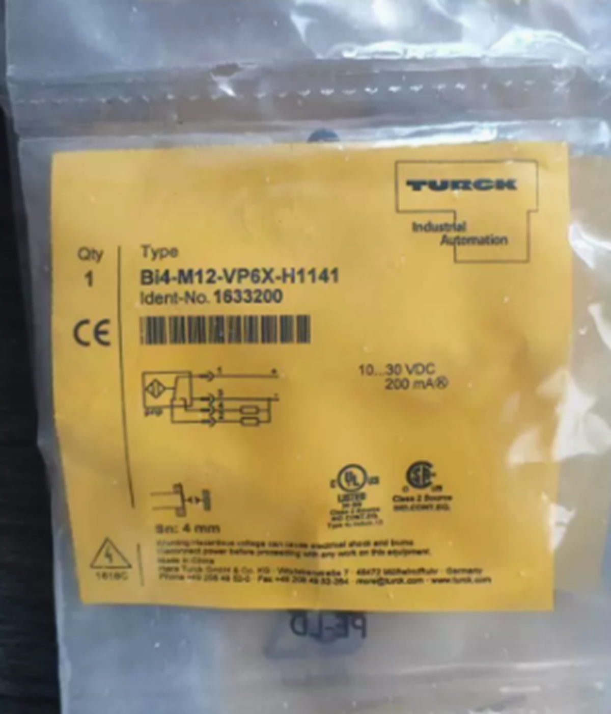 new  TURCK ELEKTRONIK BI4-M12-VP6X-H1141 PLC 12mm Metal Barrel Sensor 200mA TURCK