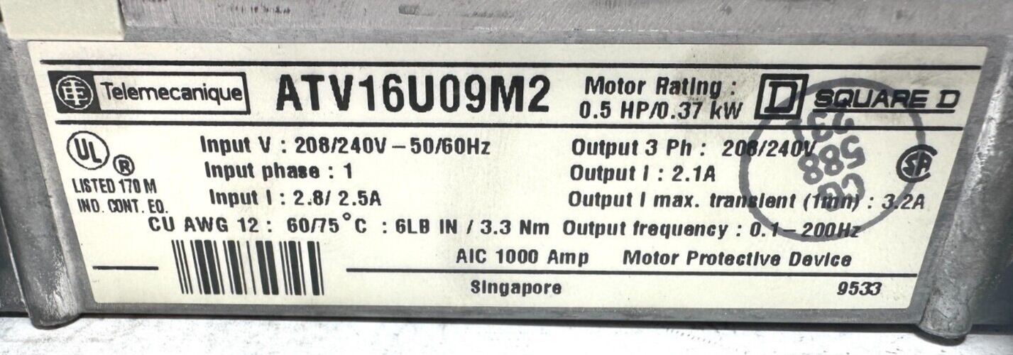 used Telemecanique ATV16U09M2 Altivar 16 Variable Speed Drive - TELEMECANIQUE