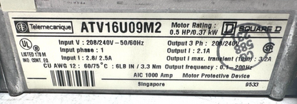 used Telemecanique ATV16U09M2 Altivar 16 Variable Speed Drive - TELEMECANIQUE