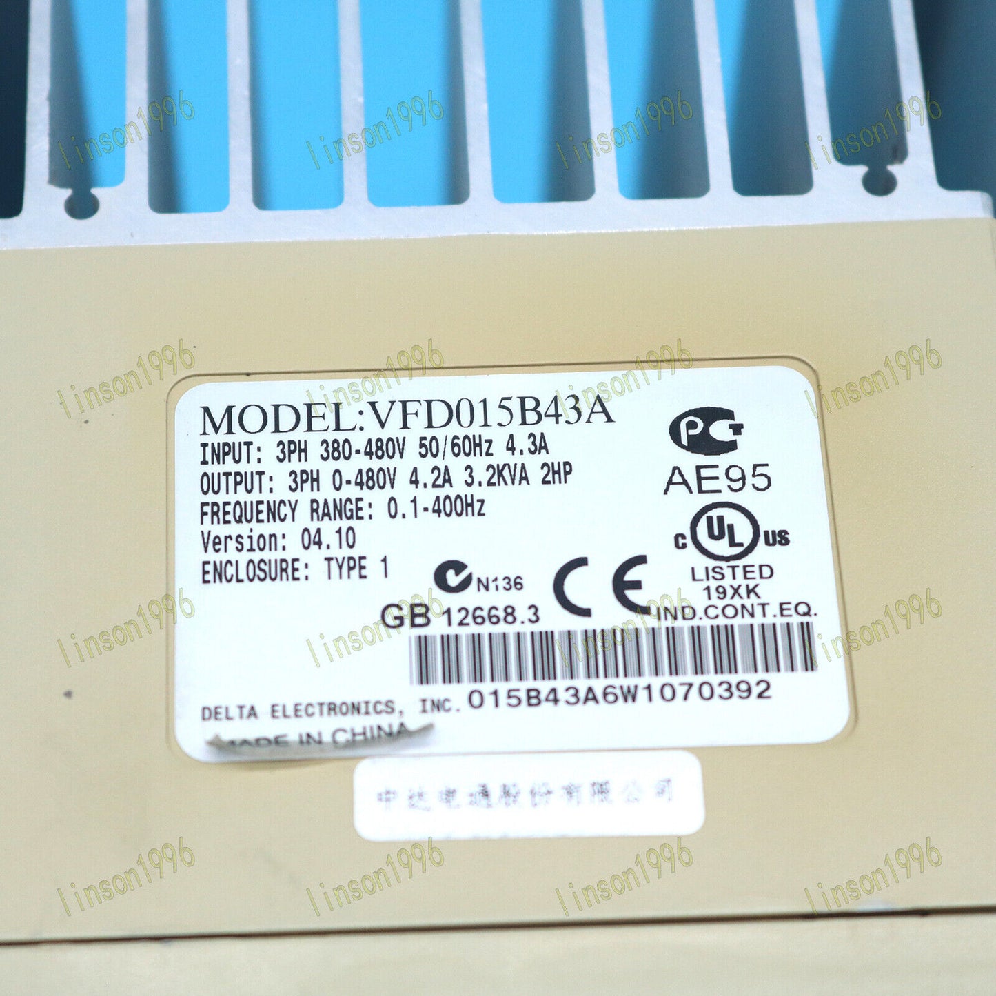Delta VFD015B43A 380V 1.5KW Inverter - DELTA