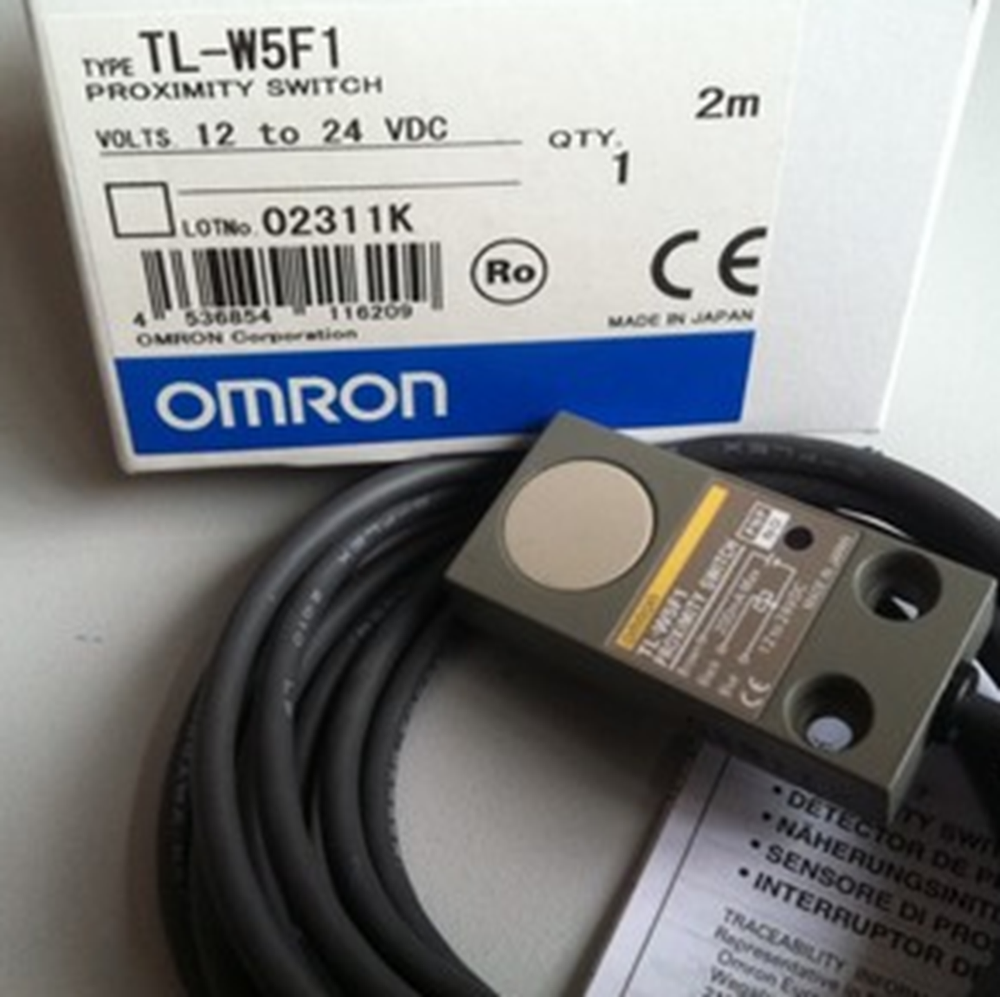 Omron TL-W5F1 Inductive Mini Flat Proximity Sensor Switch 2M, NO PNP 5MM - OMRON