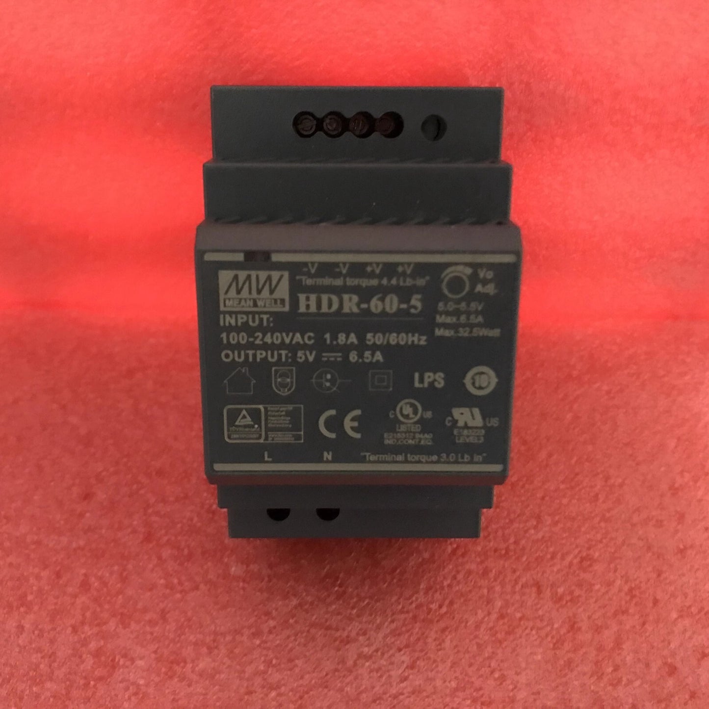 MEAN WELL HDR-60-5 5V 6.5A 60W Ultra Slim Stepped DIN Rail Type Power Supply