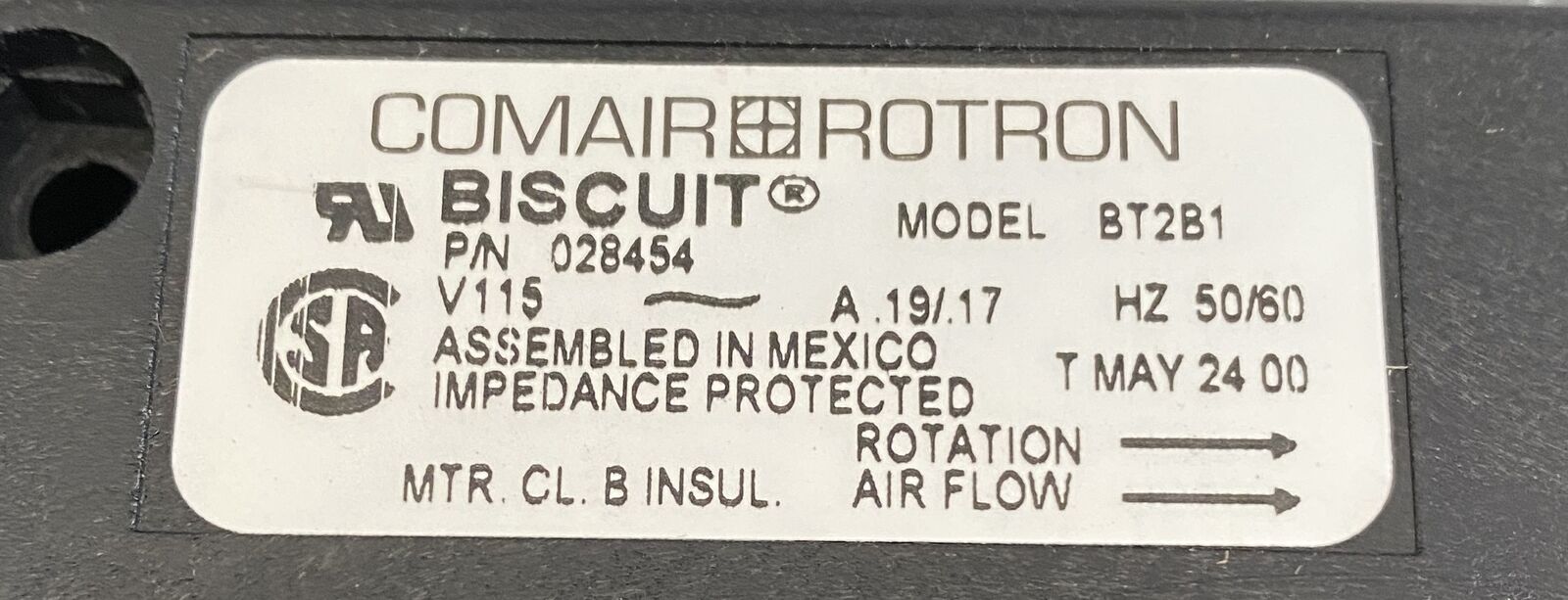 new Comair Rotron BT2B1 Biscuit Fan V115~ A .019/0.17 PN: 028454 - COMAIR