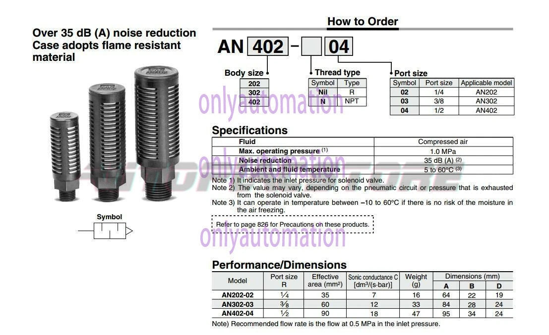 SMC AN302-03 Silencer High Noise Reduction Type 1PC