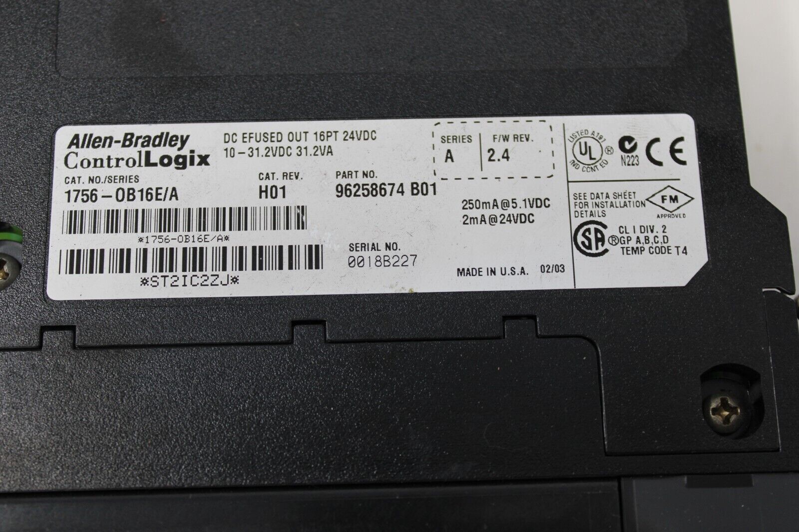 used Allen Bradley 1756-0B16E/A Output Module - ALLEN BRADLEY