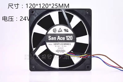 Sanyo 109P1224M401 12025 DC24V 0.09A 12CM 4-Wire Silent Cooling Fan