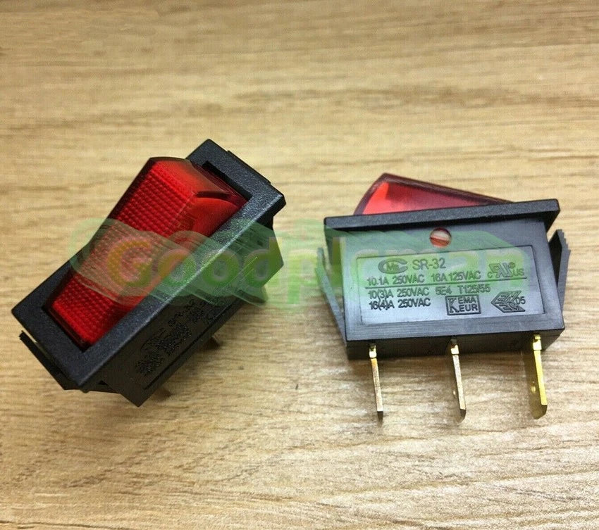 1X 3 Pin 16A 250VAC Red Lamp T125 IP55 Merchant CMm SR-32 Power Rocker Switch