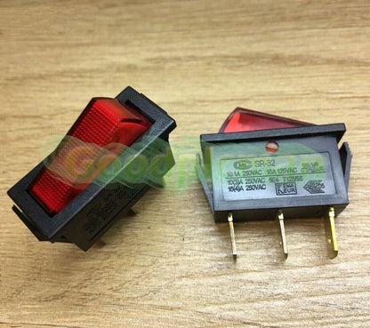 1X 3 Pin 16A 250VAC Red Lamp T125 IP55 Merchant CMm SR-32 Power Rocker Switch