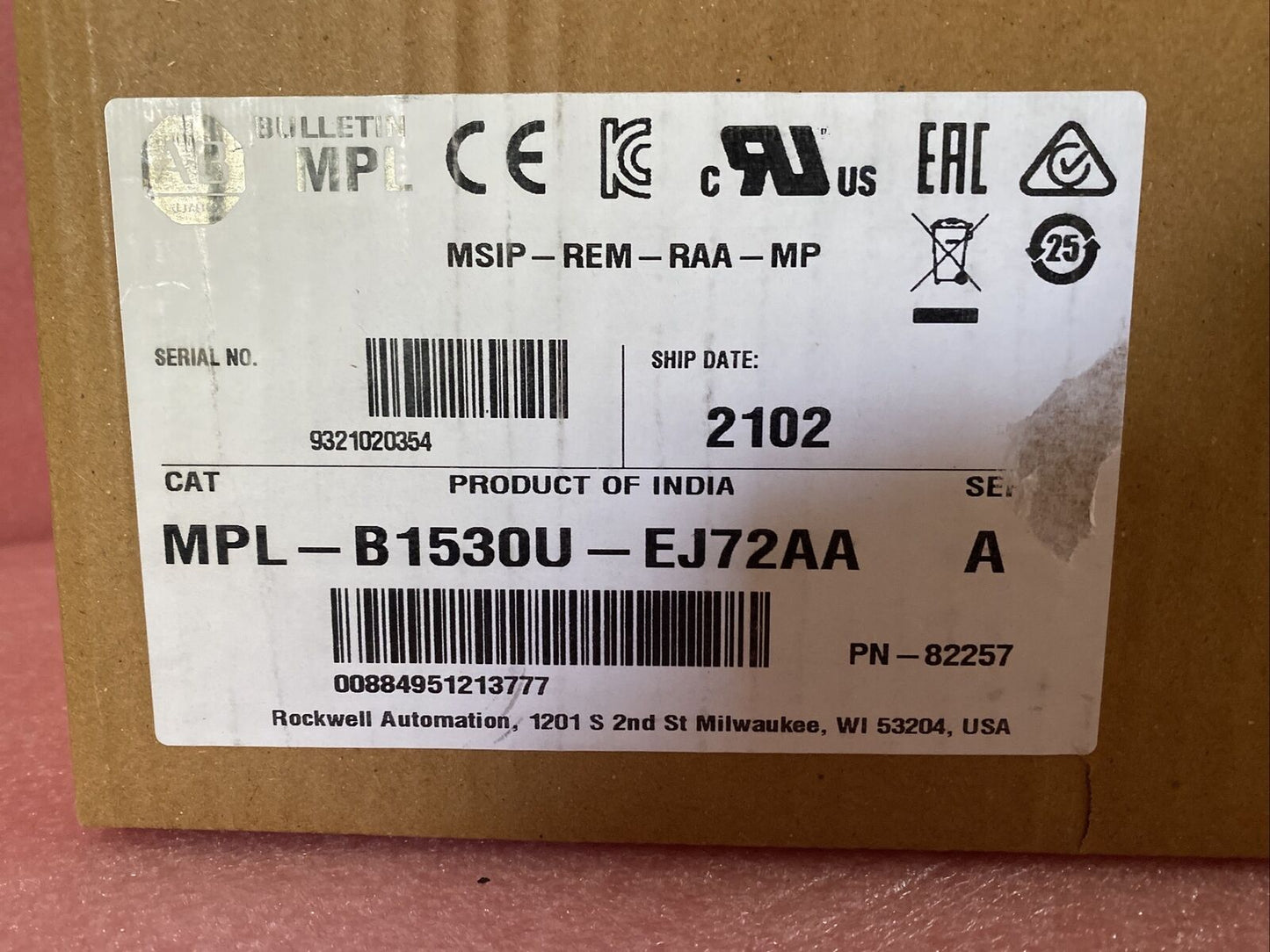 Sealed Allen Bradley MPL-B1530U-EJ72AA Servo Motor - ALLEN BRADLEY