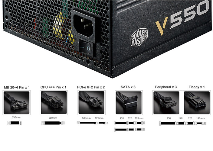 new Cooler Master V550 550W Game Power 80PLUS Gold Full Module Japanese Capacitor - COOLER MASTER