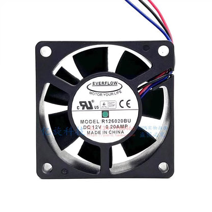 EVERFLOW R126020BU 6020 DC12V 0.20A 6CM 3-Wire Silent Cooling Fan