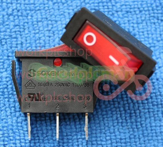1PC SOKEN RK1-11 Rocker Switch Red Lamp 16A 125/250VAC 3 Pins 2 Positions