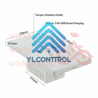 Dual USB Wall Outlet Charger Port Socket with 15A Electrical Receptacles Home US