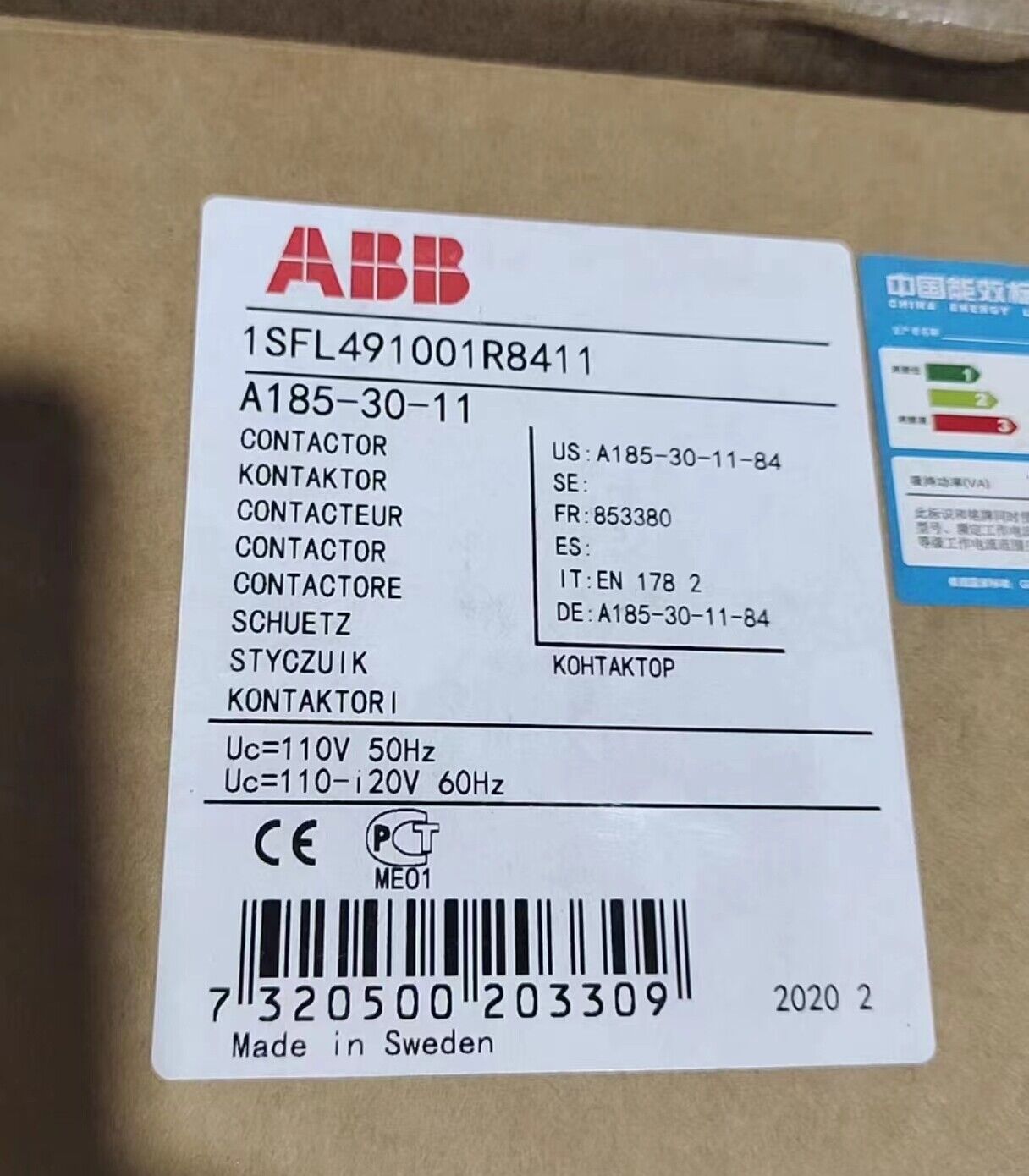 new 1pc ABB A185-30-11 Contactor 110V50Hz/110-120V60Hz 1SFL491001R8411 - ABB