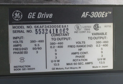 used GE Fuji Electric 6KAF343005E$A1 AF-300$ Variable Frequency Drive 5HP - GE FUJI ELECTRIC