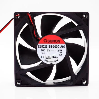 SUNON EE80251B3-000C-A99 8025 DC12V 1.1W 8CM 2-Wire Dual Ball Cooling Fan