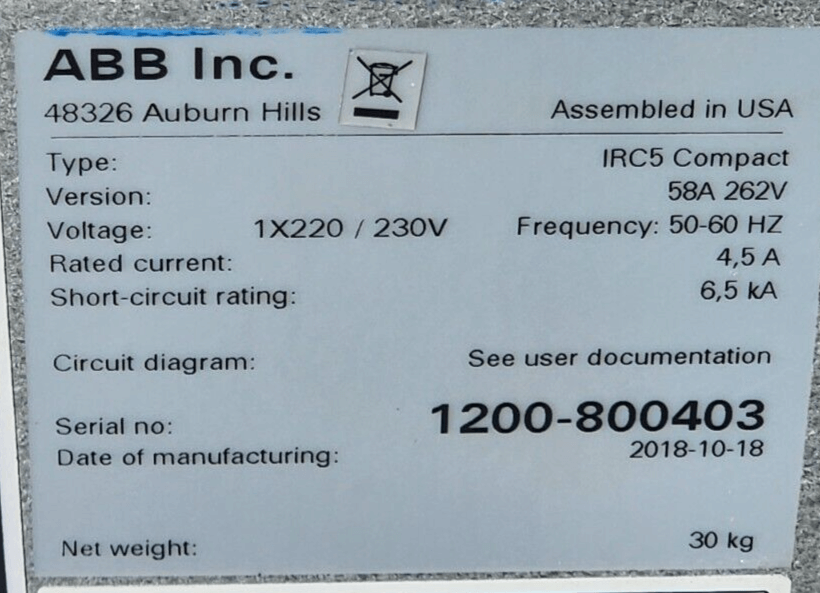 used ABB IRB 1200-5/0.9 Robot W/IRC5 Compact Controller (2018 Model Year) - ABB