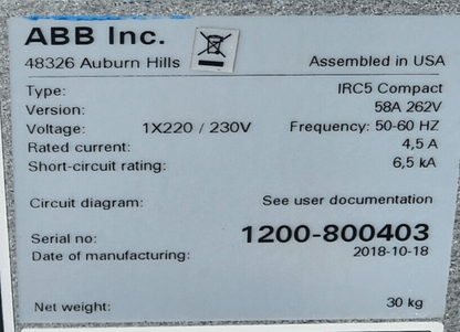 used ABB IRB 1200-5/0.9 Robot W/IRC5 Compact Controller (2018 Model Year) - ABB