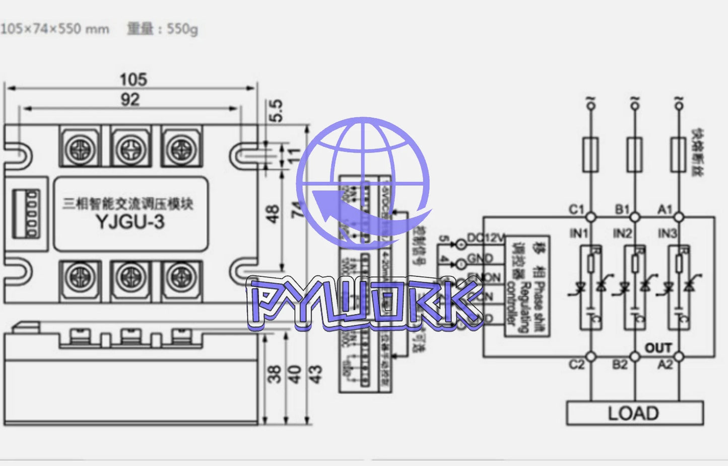YJGU-3R3840A 380V 40A Three-phase SSR Intelligent AC Voltage Regulating Module~