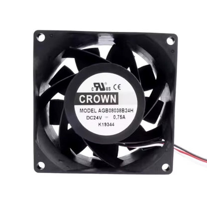 CROWN AGB08038B24H 8038 DC24V 0.75A 8CM 3-Wire Silent Cooling Fan