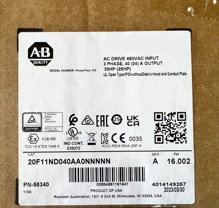 Allen Bradley PowerFlex Air Cooled 753 AC Drive - 20F11ND040AA0NNNNN - ALLEN BRADLEY